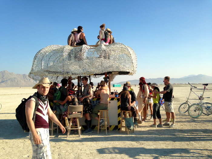 The cars take you out to "deep playa," miles away from the main camps, where random things like this open bar are set up.