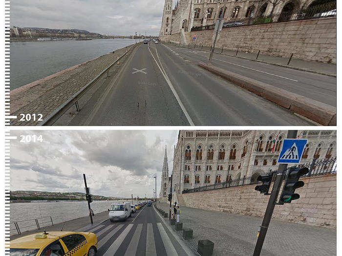 Two whole traffic lanes disappeared from Budapest, Hungary, giving locals and tourists more space to take in the harbor views.