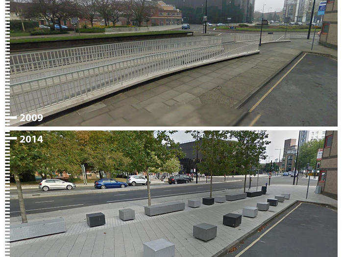 In Ipswich, England, these cement cubes offer a place to sit.