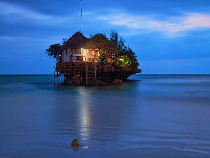 As the name implies, the Rock Restaurant and bar is perched on a rock, and in the middle of the Indian Ocean. Once a fisherman