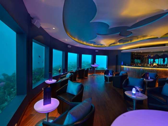 Sip on drinks while getting up-close views of sea life in the Indian Ocean at Subsix, the world’s first underwater nightclub in the Niyama resort of the Dhaalu Atoll, located in the Maldives.