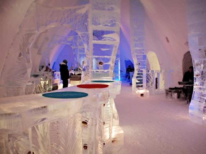 Housed inside the Hotel de Glace (Ice Hotel) in Quebec, Canada, the Ice Bar is intricately carved out of a massive ice block every year with impressive designs you can enjoy while sipping on drinks poured in ice cups.