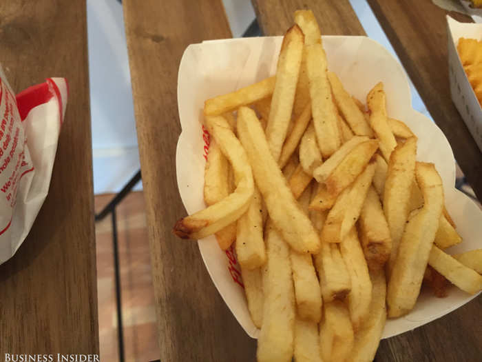 I have to say, the In-N-Out fries impressed me. They have the perfect ratio of crisp exterior to mushy interior, and they taste incredibly fresh. According to the container they