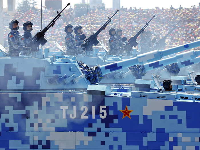 The maritime camouflage on armored vehicles showcases China