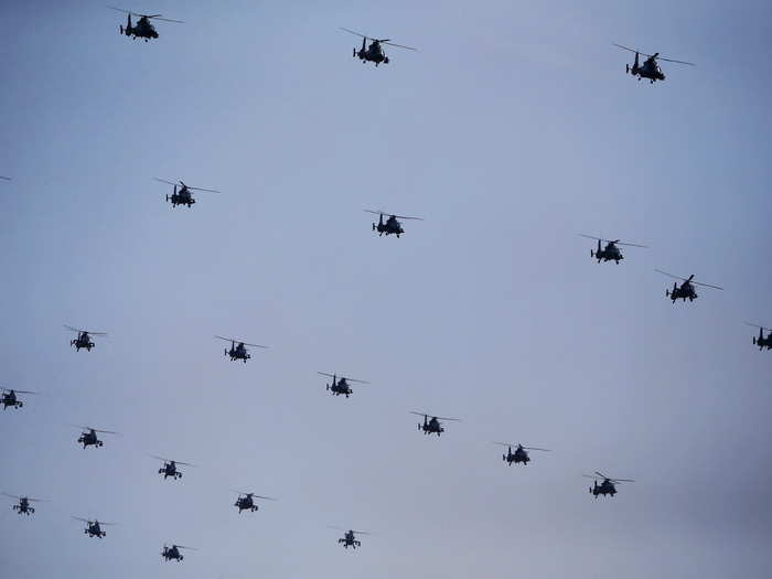 The sky was then filled with military helicopters.