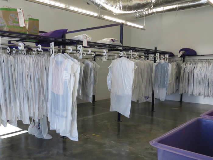 "Purple Tie" — A perk for Facebook employees is to get some of their laundry done (for a subsidized cost) via a company called Purple Tie. You can spot Facebookers who use Purple Tie because of the giant purple laundry bags they