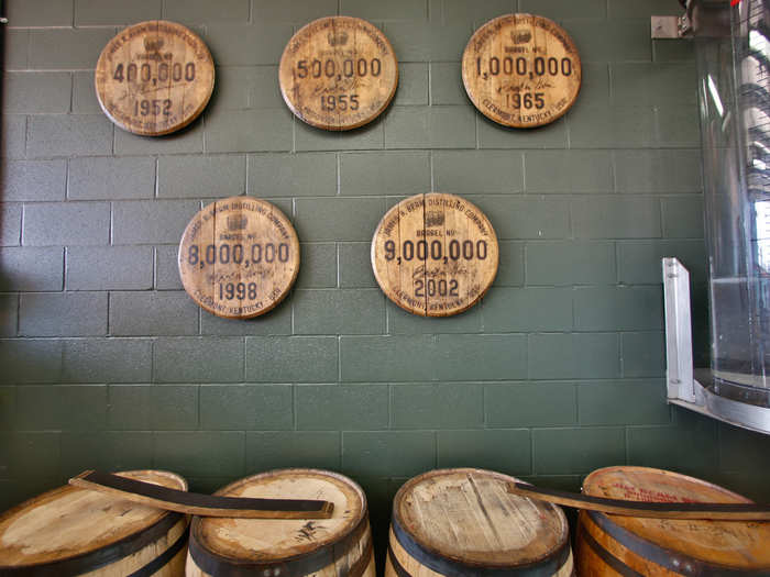 Jim Beam has sold a lot of bourbon over the last 220 years — millions of barrels. The barrel heads pictured here commemorate some of the distillery