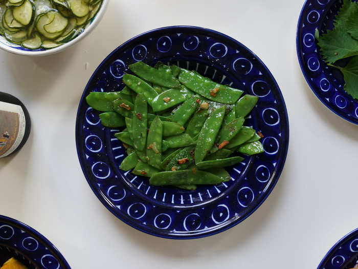 ...flash-fried snow peas...