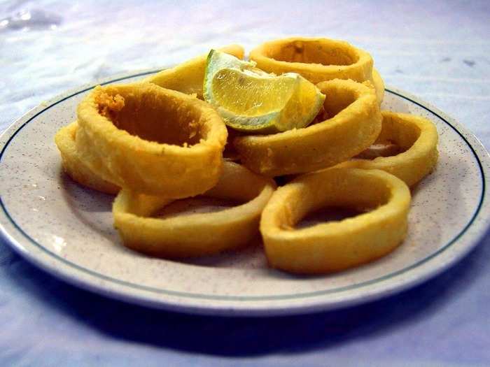 Calamares a la romana are battered and fried squid rings.