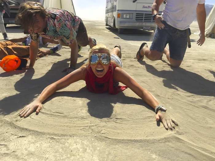 Burning Man virgins must then roll around in the desert dust.