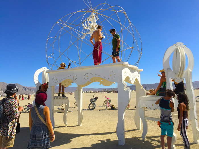 Everyone was free to sit in these giant chairs — as long as you could climb up onto them.