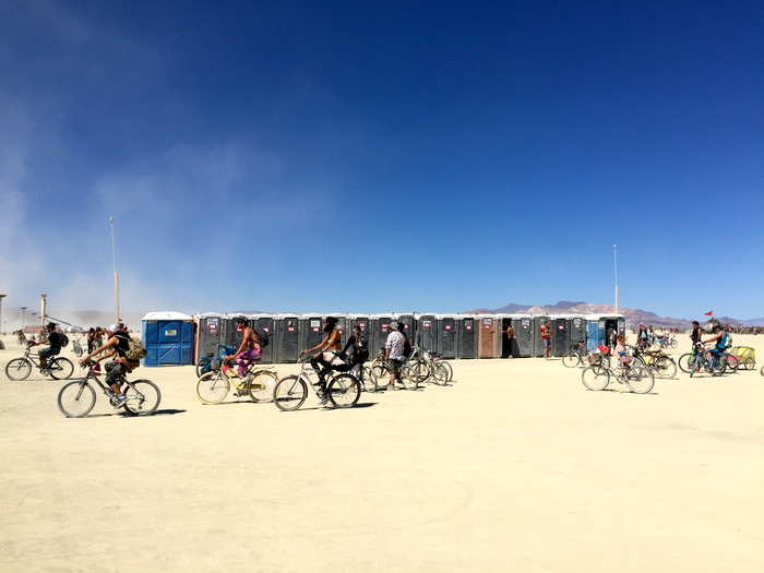 This line of porta potties looked like they could be part of the art in the middle of the desert, but were actually functional and a popular destination.