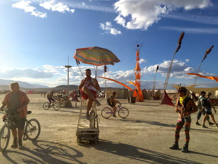 Or this lifeguard patrolling the playa on a chair with wheels.