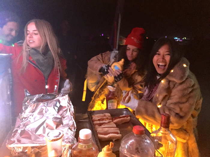 Food carts are rare, but this hot dog cart gifted food for those willing to do a stupid human trick.