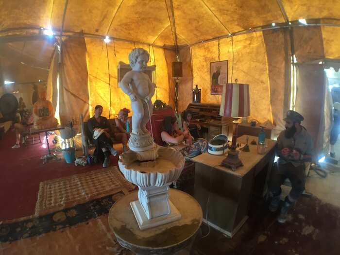 This camp had a check-in desk for any visitors and a working ceramic fountain.