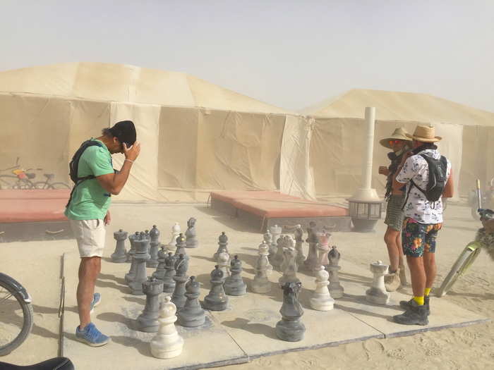 Outside the camp, there was a giant chess board.