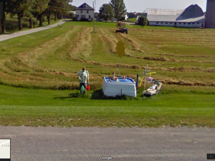 Someone set up a bizarre mannequin pool party in Harcourt, Ontario. This is a little creepy in the middle of nowhere.