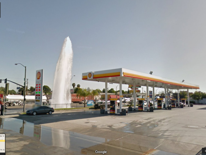 California may be going through a water crisis, but this shot of an exploding fire hydrant in Long Beach, California looks like a geyser.