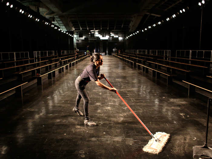 The 41,000-square-foot space still bears signs of its past as the biggest mail-sorting room in America, complete with a passageway running along the wall where the postal police would keep watch over sorters to make sure they weren