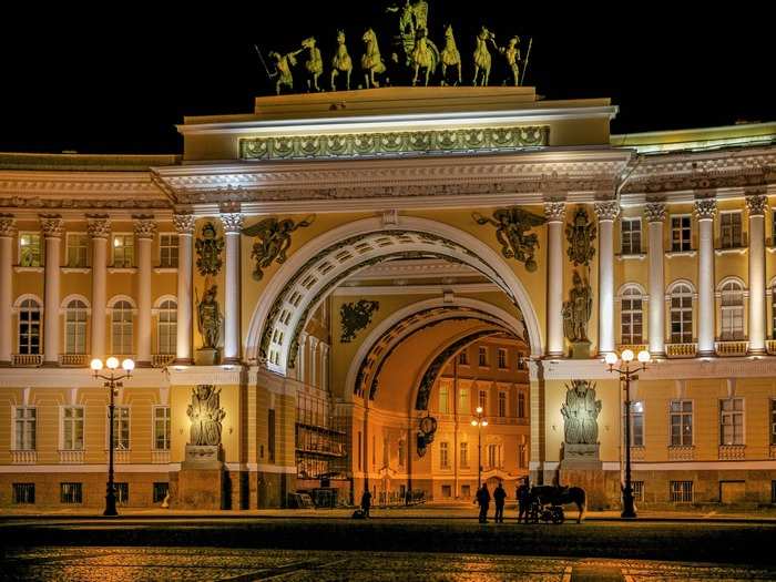 The Winter Palace is located in the Palace Square, which is St. Petersburg