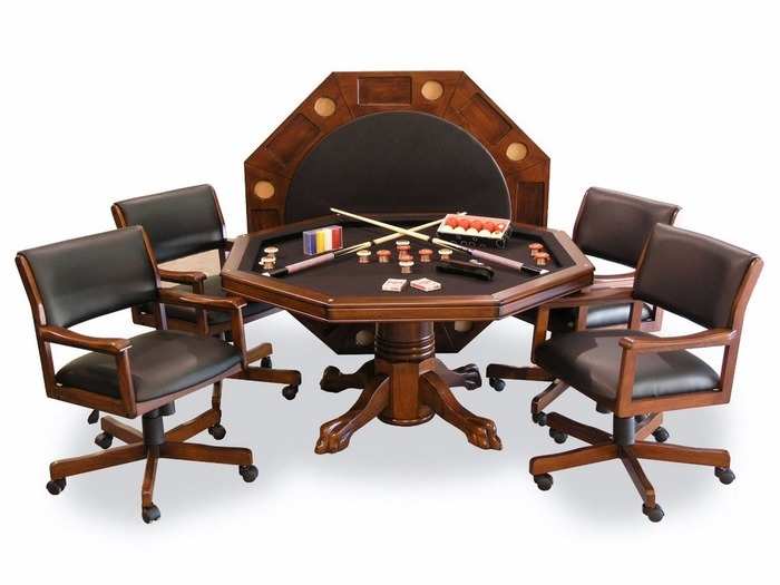 This game table set doubles as a dining table.