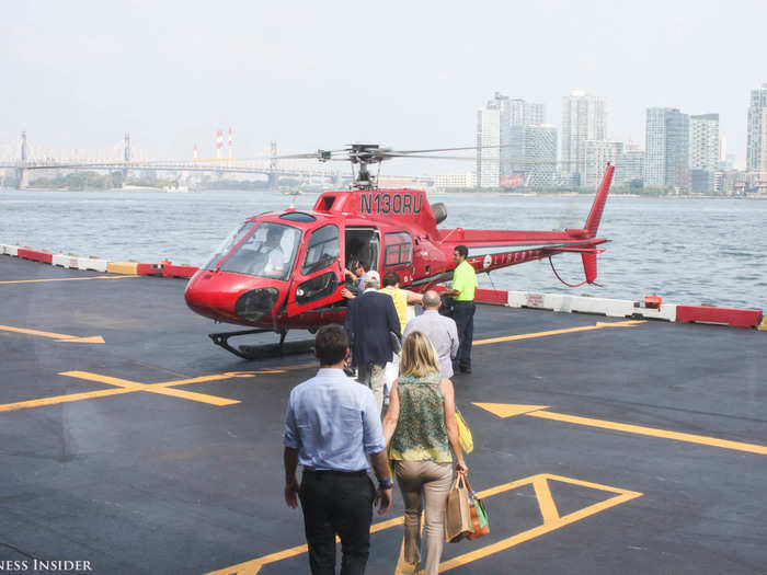 As we relaxed in the lounge, we could see passengers boarding helicopters just outside the window. The reason Blade is able to offer so many on-demand flights is that the platform supports routes from seven different operators in the New York area. One of those operators is Liberty Helicopter, which you can see here.