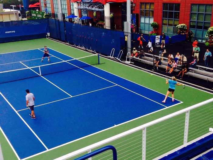 Highly ranked American Coco Vandeweghe came out to warm up for her doubles semifinal match.