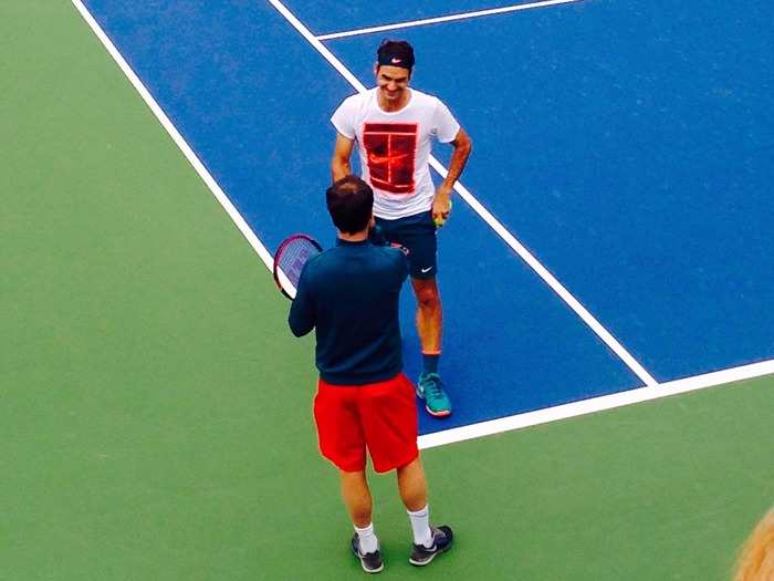 The 17-time singles Grand Slam champion, slated to take on fellow countryman Stan Wawrinka later that night, was all smiles during his half-hour practice.