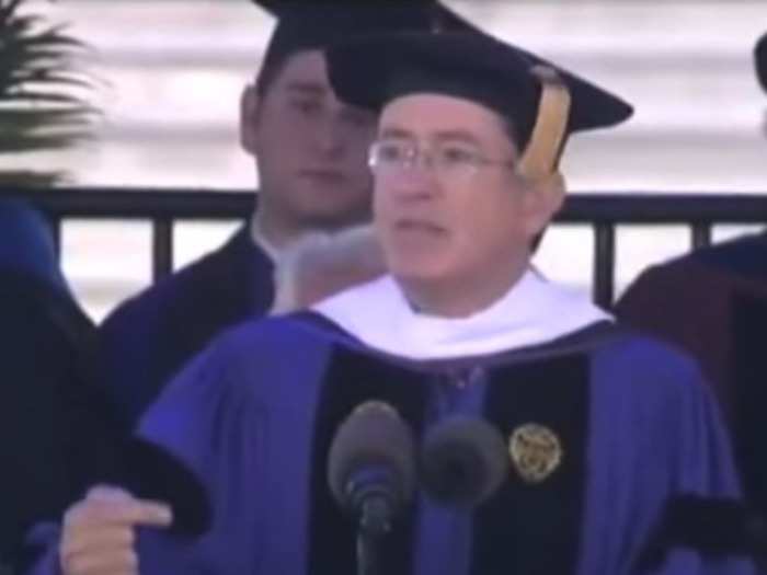 Stephen Colbert gave the commencement speech and received an honorary doctorate at his alma mater.