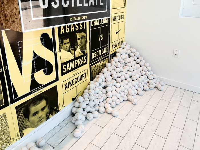 An interesting way to store all-white tennis balls - but it certainly catches the eye.