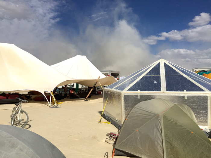 The white tent is the "shade structure" for this particular camp.