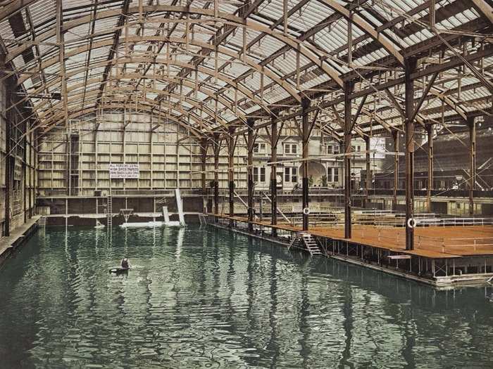 The Sutra Baths were a large, privately owned swimming complex in San Francisco. A fire destroyed most of the baths in 1966, but the remaining were preserved as part of the Golden Gate National Recreation Area.