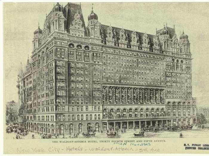 The original Waldorf Astoria Hotel opened in the 1890s, combining the Astor and Waldorf Hotels. It was destroyed in 1929, and the hotel moved to its new location in the city, where it still stands today.