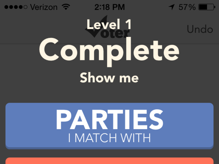You can get matched with a candidate based on "Level 1" questions...