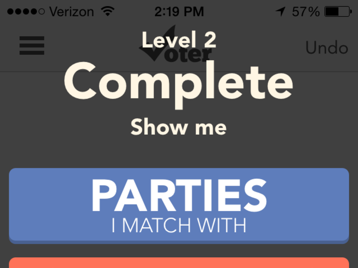 At the end of "Level 2" you can choose to be matched with a party or a candidate.