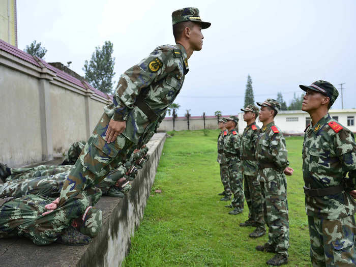 Psychological training is also important for military forces, particularly in China. This exercise is meant to relieve anxiety.