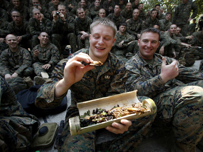 As well as cobra blood, you might be required to eat bugs from a bamboo stick if you join the Thai navy, as the US Marines found out.