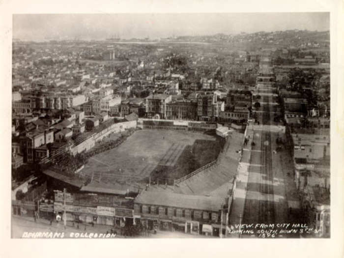 View from City Hall, looking South, down 8th st. at Central Park, 1896