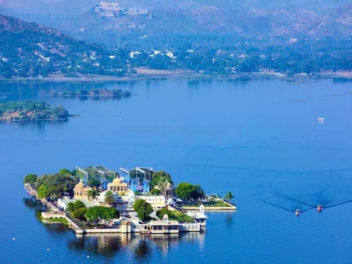 A 17th-century palace turned luxury hotel, the Jagmandir Palace sits on its own island in Lake Pichola in Udaipur. Guests are ferried to the palace, which is often referred to as a "garden of heaven."