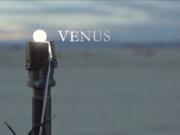 Next up is Venus. To scale, Venus is about the size of a marble. Overstreet and Gorosh mounted lit models of the planets on poles so they could be seen in the dark.