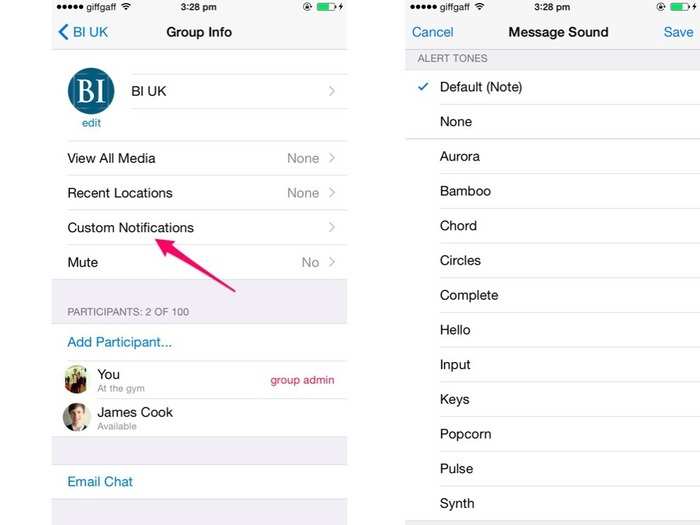 Create custom group chat notifications.