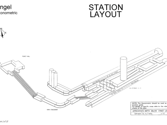 It serves just one line, the Northern (Bank branch). The escalator is located on the left of the diagram.