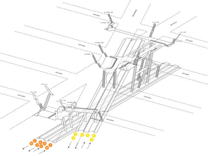 Then once she has the outside mapped, she makes a printout of her incomplete map, and heads through the turnstile to document the interior. Here