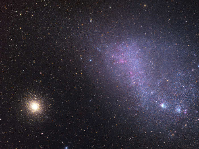 The Constellation Tucana here shows a Small Magellanic Cloud and 47 Tucanae cluster. The cloud is actually 12 times more distant than the cluster. While he