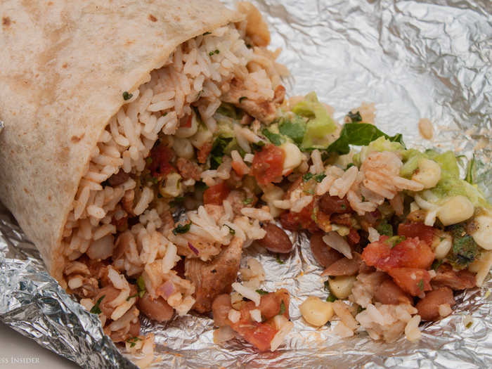 Also, while overstuffing may seem like a plus in terms of value, it complicates eating. The burrito spills out pretty easily. But admittedly, the salsas and veggies tasted as fresh as ever.