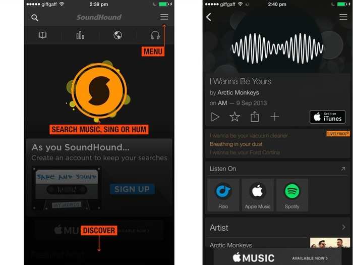 SoundHound is often considered the poor cousin of Shazam, but it actually packs some cool features its main rival does not: the ability to hum, sing, or whistle a song to find it; lyrics; and, in our testing, better recognition overall.