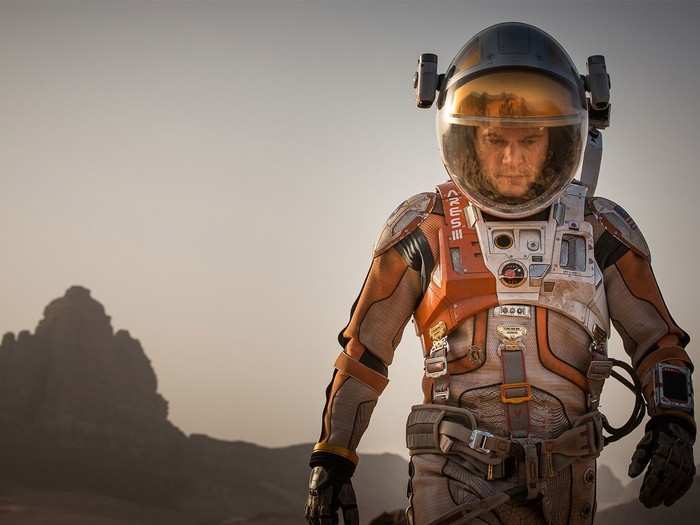 SCIENCE FICTION: Without any breathable oxygen and sub-zero temperatures, the surface of Mars would kill an unprotected human in less than 2 minutes. But with his space suit, Watney can walk around on Mars relatively care-free — at least until his oxygen levels start to run low.