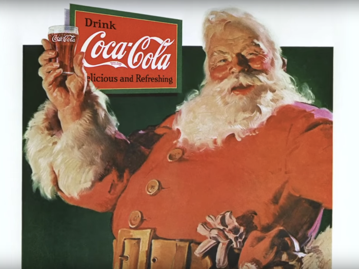 Coca-Cola is also to thank for the image we have today of Santa Claus. Coke began its Christmas advertising in 1920s to drum up sales in the slow winter months. It used several images, but none proved popular until 1931 when illustrator Haddon Sundblom painted a plump, jolly Santa in a red coat. The image was based on the Clement Moore poem "A Visit from St. Nicholas" and his own Scandinavian heritage. Previous images of Santa Claus ranged from him being gaunt, to very big, and he wore all different colors including green and brown.