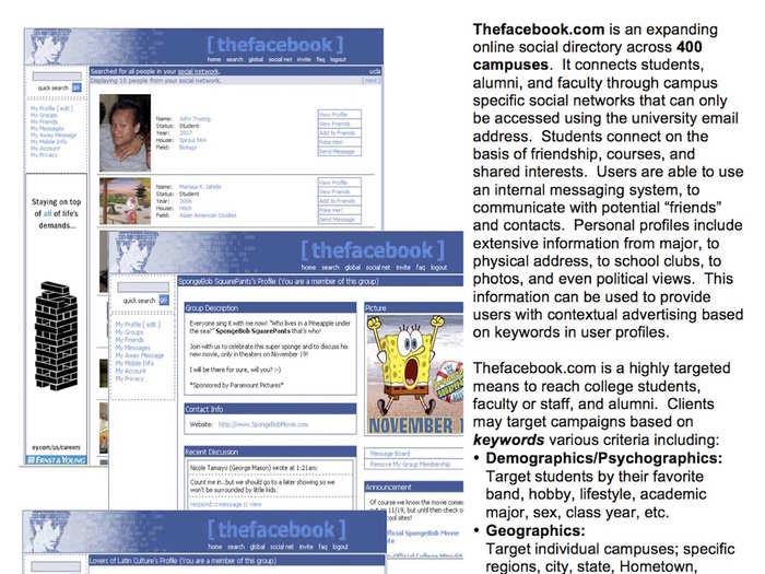 The site grew so fast that Saverin and Iverson had to frequently update their sales materials with new numbers. At this point there were 2 million users.