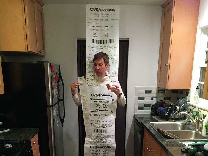 This recreation of an absurdly long receipt from CVS is great inspiration for spin-offs. All you need is a local printing store.